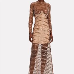 Self-Portrait Sheer Tan Long Sleeve Dress